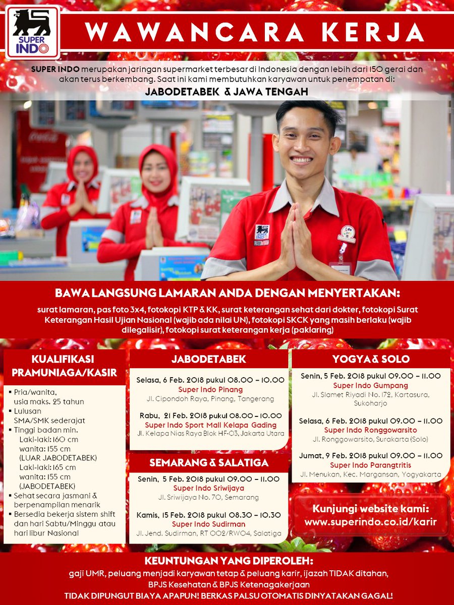 Superindosupermarket A Twitter Info Lowongan Kerja Super Indo Supermarket Bulan Februari 2018 Khusus Wilayah Jabodetabek Dan Jawa Tengah Yuk Catat Tanggal Dan Lokasinya Pada Info Gambar Di Bawah Retweet Info Ini Super