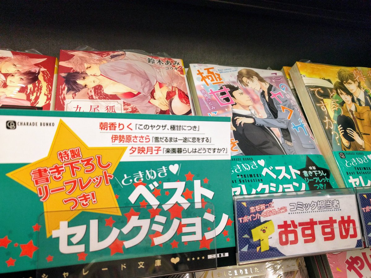【フェア情報】当店では、二見書房シャレード文庫"ときめき♡ベストセレクション"を開催中！フェア限定特製書き下ろしリーフレットつき！是非ゲットしてください❤️
#二見書房　#シャレード文庫　#ときめきベストセレクション