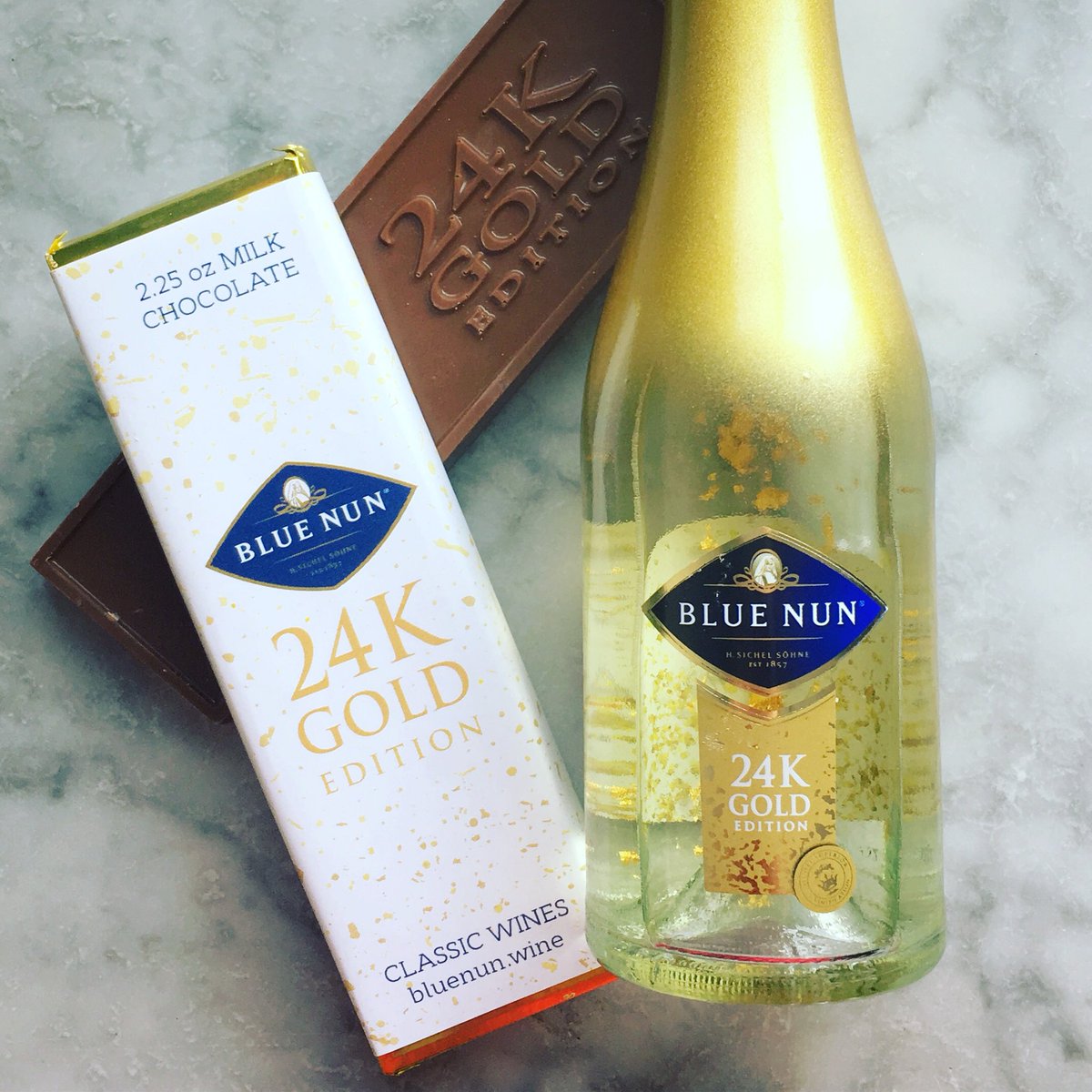 chocologo's tweet photo. @chrissyteigen if you’re having any pregnancy cravings, try our Blue Nun 24K chocolate bar. @beegeelittle will die a happy man https://t.co/8XDVjijZ8s