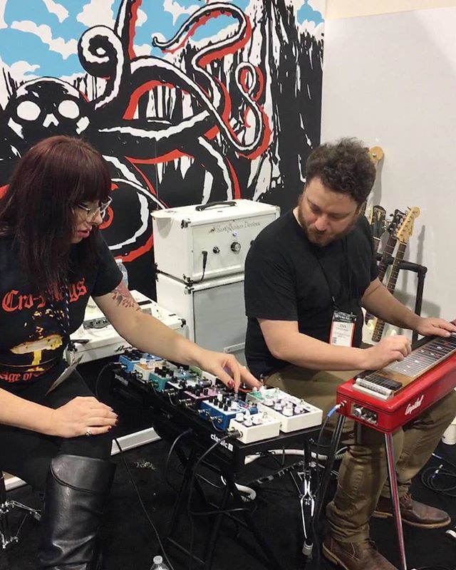 EarthQuakerDev's tweet photo. “Me and my Sonic sistah and all around fav human @lisabelladonna conjuring up some magic at NAMM”
📸 @jbohjboh
・・・
#johnbohannon #eqdatnamm #earthquakerdevices #namm2018 https://t.co/FXEJX6R3rM
