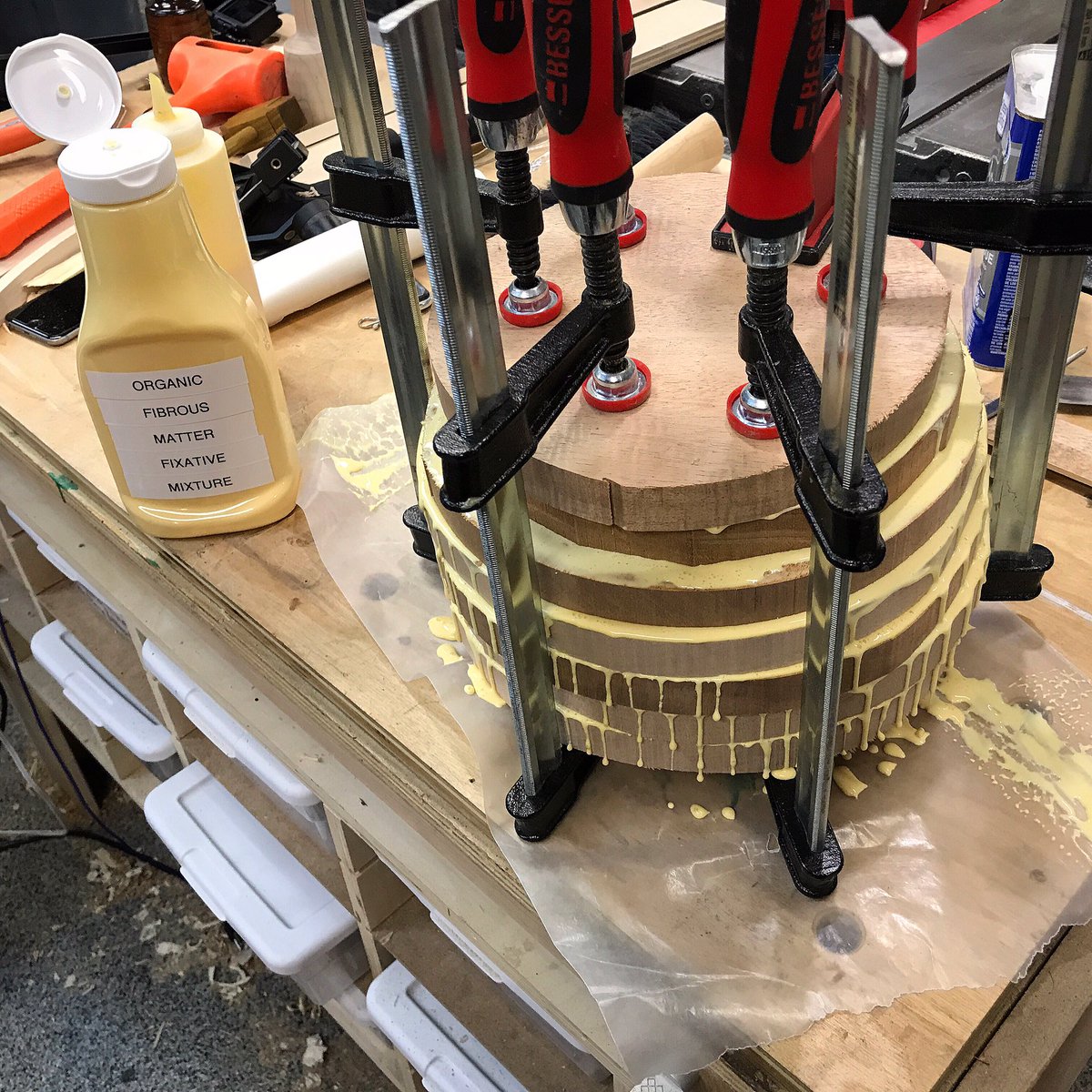 NickFerryBuilds's tweet photo. And for my next trick, I make a mess - #woodworking #woodglue #ofmfm #messyshop https://t.co/aeDQKgxvEY