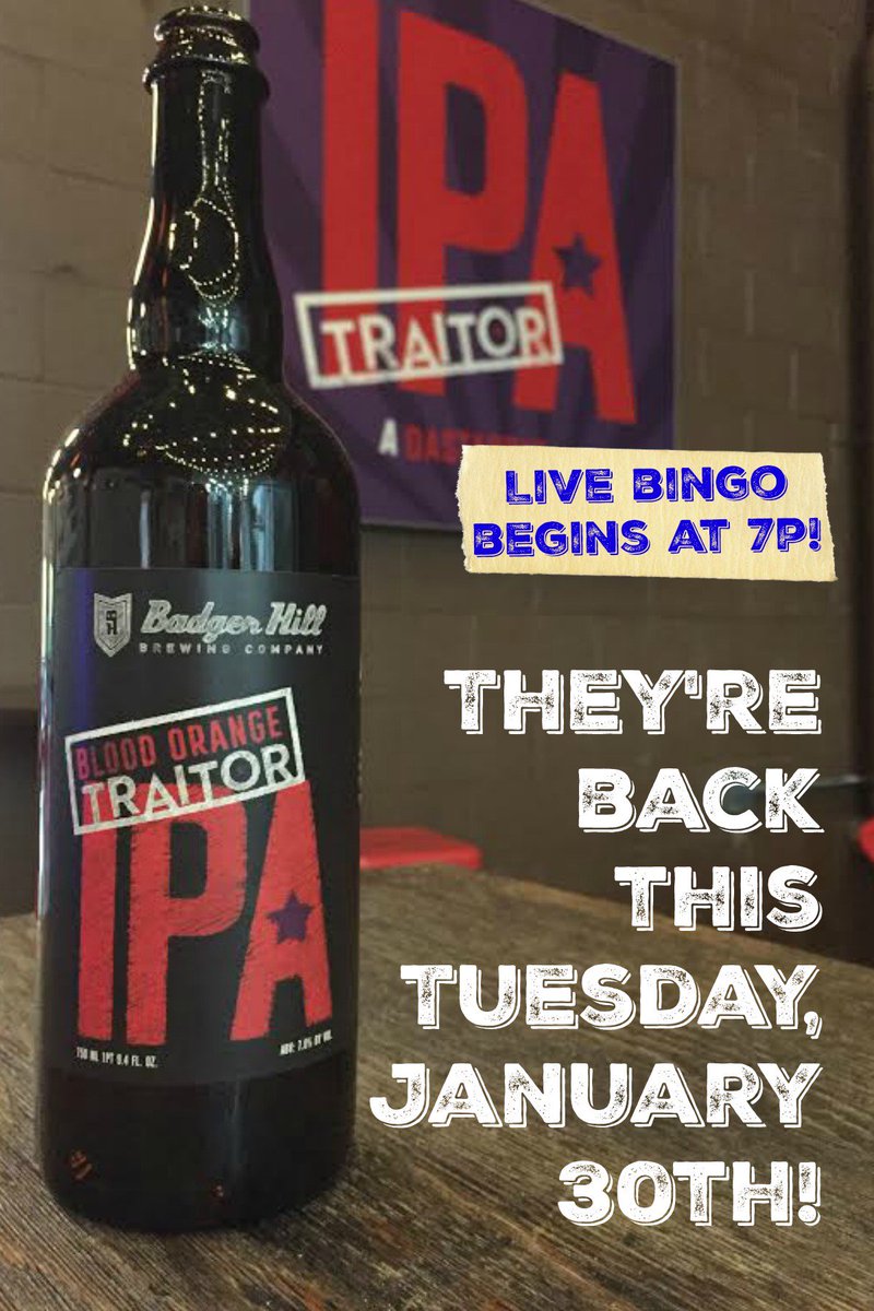 BadgerHillBeer's tweet photo. Yep! Bingo AND Blood Orange Traitor IPA is back in bottles- TOMORROW, ya’ll. Stop in and play some bingo for prizes. Then stock up on bottles because we only release these every few months. 

Oh yea- it’s on tap, too! https://t.co/F5U2LItgWy