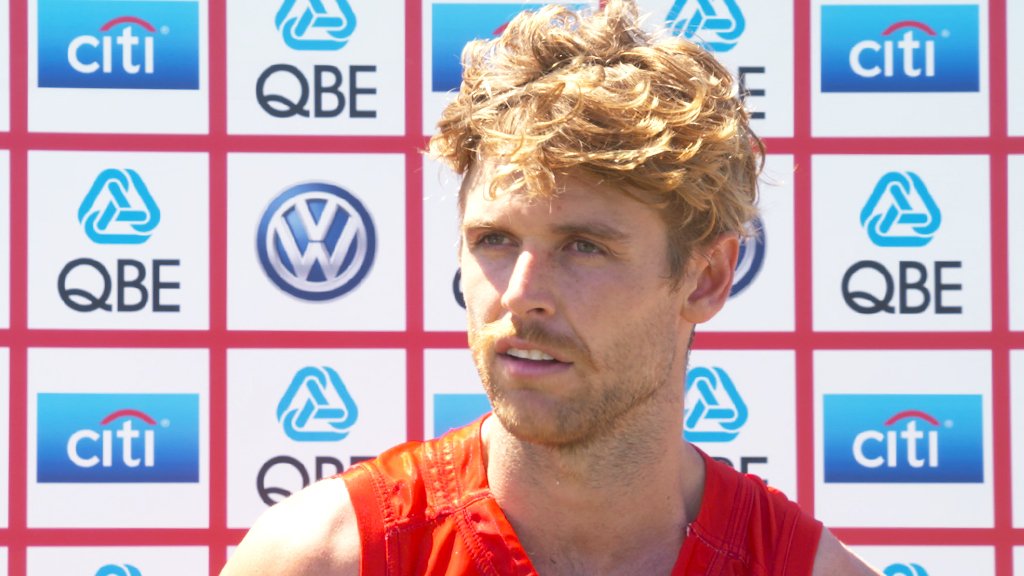 sydneyswans's tweet photo. Dane Rampe shares his thoughts on #AFLX after the side competed in a trial at training on Monday morning.

🎥: https://t.co/gkYFjVCKtU https://t.co/pB2K9I6ayi
