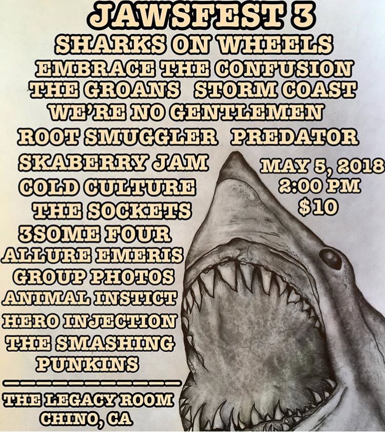 Come show us some love on May 5th at The Legacy Room in Chino, California #allureemeris #metalcore #Jaws #CHINO #California #numetal