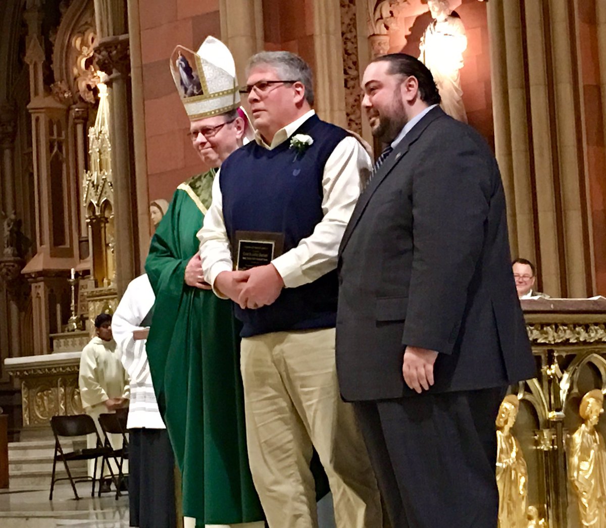 kathyyanas's tweet photo. John Barber, head coach of Holy Trinity Pride football team honored by Albany Diocesan Catholic Schools. #catholicschoolsweek #csw18 #RCDASupt https://t.co/zEjsQdhZO0