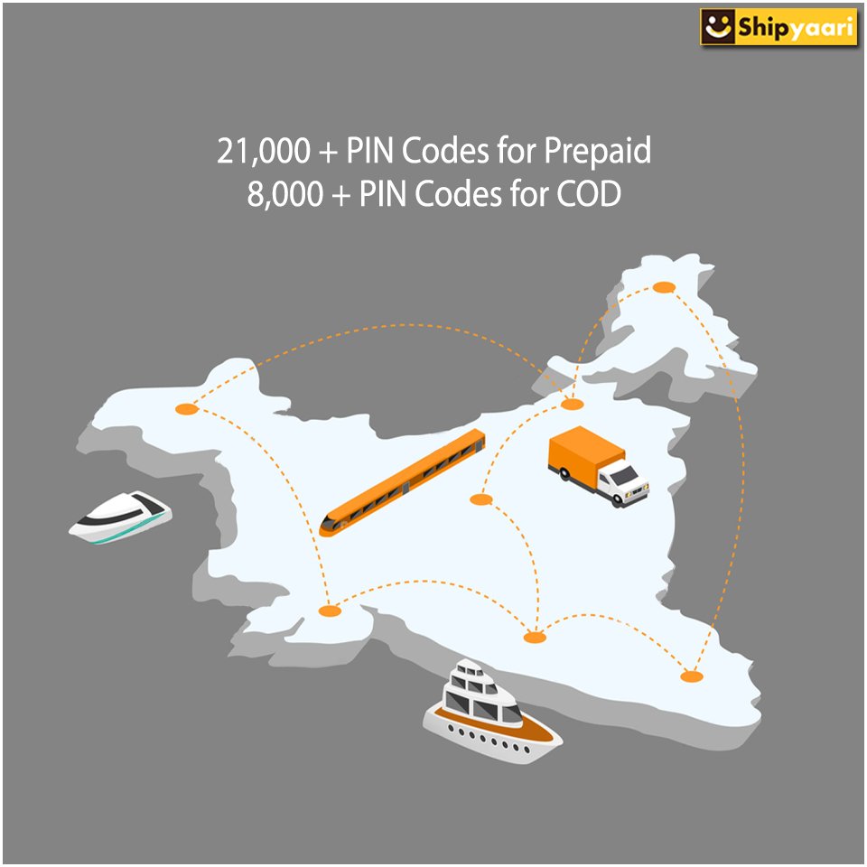 Shipyaari's tweet image. With the help of our multiple courier partners, we manage to offer you over 21,000 serviceable pin codes for Prepaid &amp;amp; 8000+ pin codes for COD across India. #Simplifiedlogistics
For more details, Contact us at +91 76663 28629.