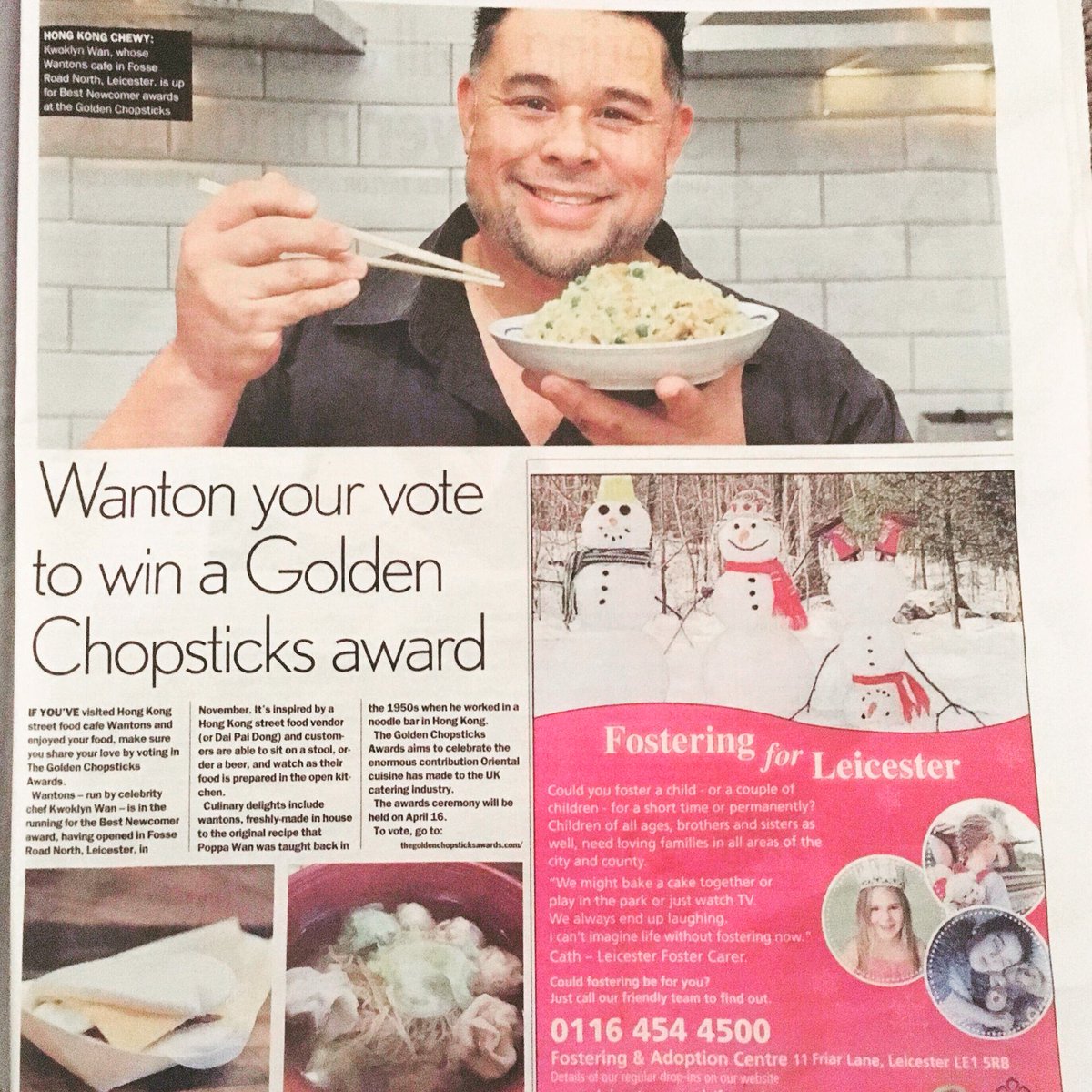 Kwoklyn1's tweet photo. ‘BEST NEWCOMER’
We are very proud to have been nominated by our amazing customers and the people of Leicester for The Golden Chopsticks Awards
If like us you LOVE ‘Chinese Street Food’ & you’d like to support us https://t.co/525foOeCx7
#bestnewcomer #TheGCAs #wantonsbar https://t.co/EdyTM45F7o