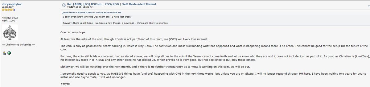 CryptoMudder's tweet image. looks very promising 😂
#kb3coin #b3coin #kb3
this guy is waiting 2 years to skype with B3 dev 😂

who knows maybe its Satoshi behind B3 or maybe Bill Gates or Mark Zuckerberg 😂 or just some 15year old collecting money for lambo.. 
come on Josh, skype - coin will moon! 🤑