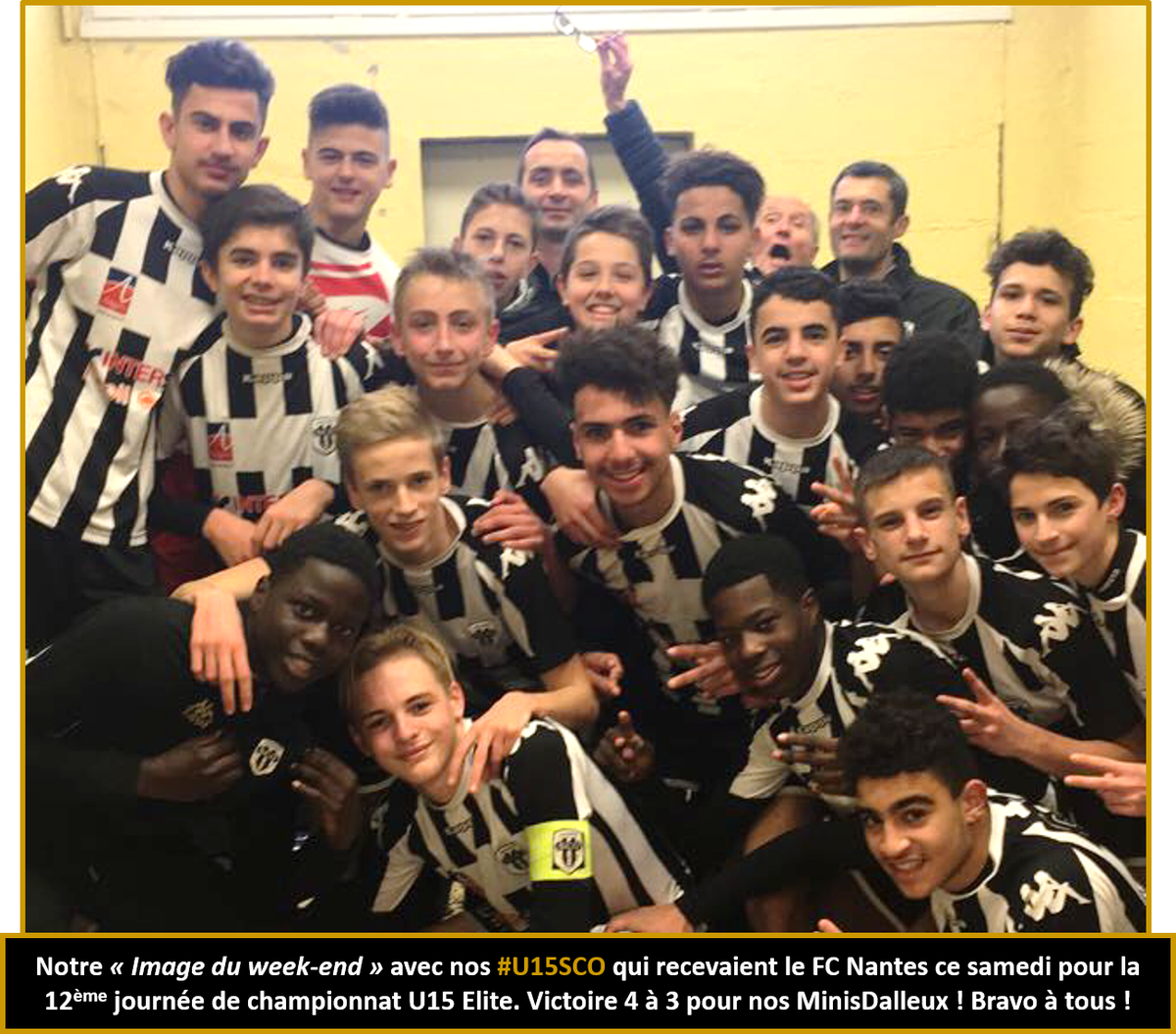 AngersSCOAsso's tweet photo. 🏴🏳️✅ Notre "Image du week-end" avec nos #U15SCO qui recevaient le @FCNantes. Après avoir perdu 2 à 1 au match aller, ils ont gagné 4 à 3 ce samedi. Bravo à eux ! #Team2003 👊 https://t.co/jhvdy9YBYu
