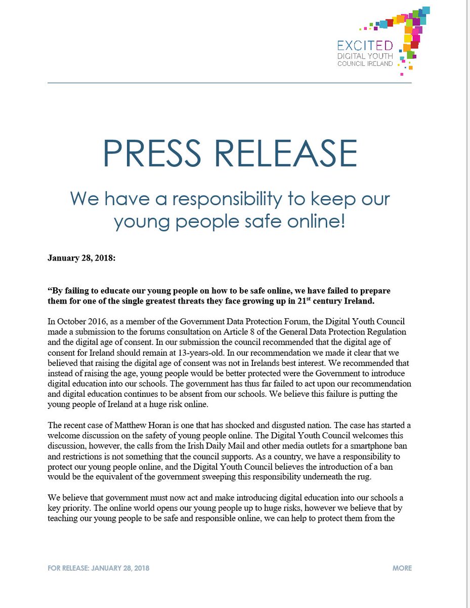 DYC_HQ's tweet photo. Official statement from @TheHarryMcC on behalf of the Digital Youth Council regarding the safety of young people online in Ireland. https://t.co/EQf6PG4XYR