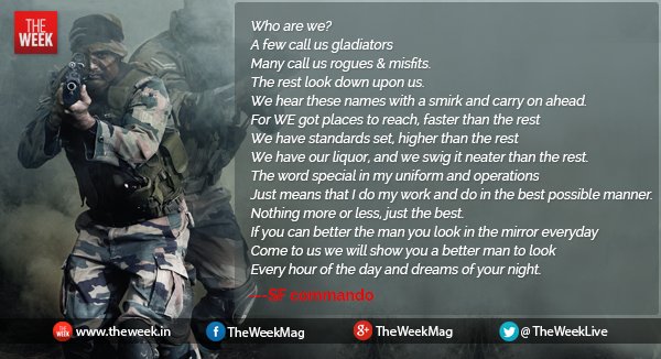 TheWeekLive's tweet photo. The para commandos of the Army's Parachute Regiment have a reputation of being the toughest in the world. This #poem by a Special Forces commando speaks volumes about their life and what keeps them going #CoverStory #GhostsWithGuns #10ParaSF #IndianArmy @adgpi https://t.co/n8cx9Ce4d5