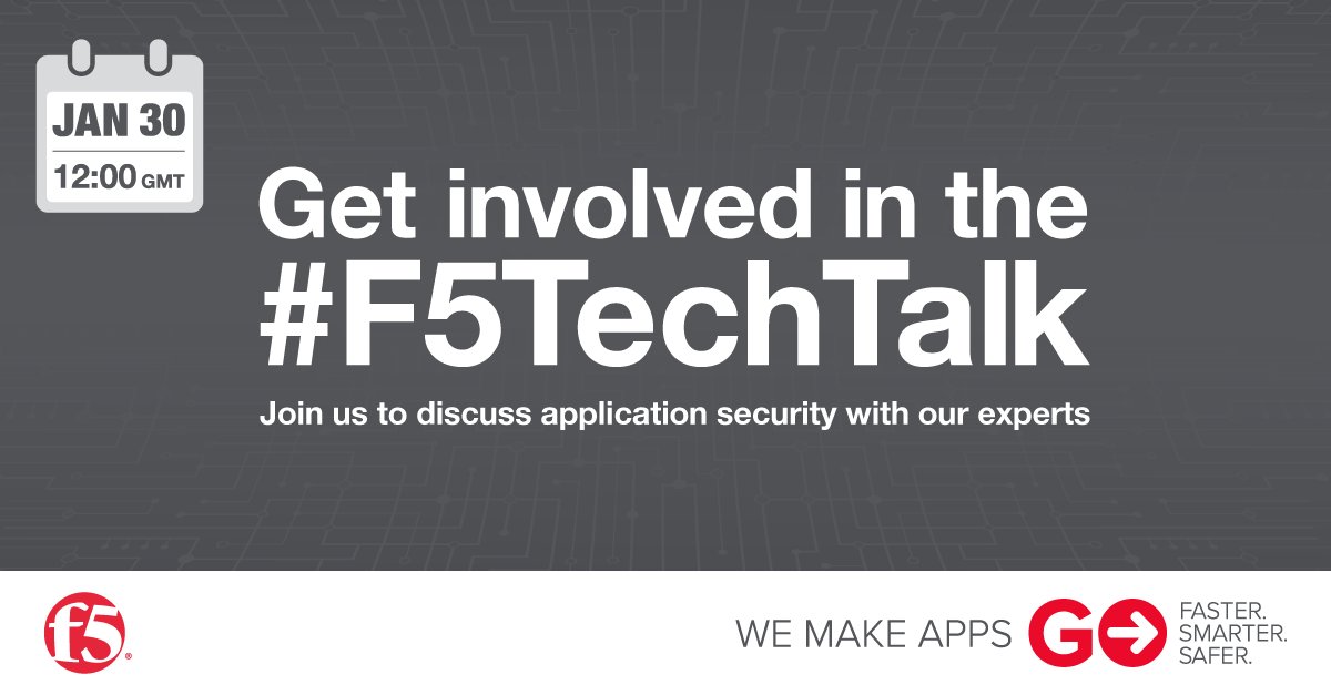 F5_EMEA's tweet photo. Have your voice heard when it comes to app protection. Join us tomorrow at 12pm GMT to be a part of the #F5TechTalk. https://t.co/0D6Lf3YVM9 https://t.co/yLPOxQ8O0y