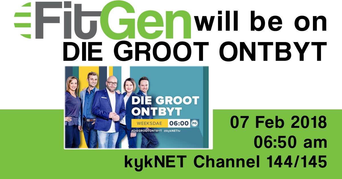 FitGenInt's tweet photo. DON'T MISS THIS!!
FITGEN WILL BE ON 'DIE GROOT ONTBYT' TV SHOW
- 7 February 2018
- 06:50 am
kykNET Channel 144/145

#FitGen #GrootOntbyt #07February2018 #KykNet #TVShow https://t.co/0yAUoDgVbR