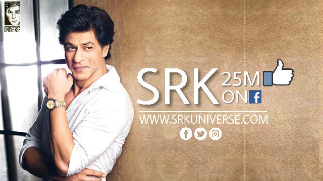 SRKUniverse's tweet photo. Congratulations @iamsrk for completing 25 Million likes on Facebook. Yet another day,and yet another milestone achieved. We can't thank you enough for joining social media and sharing your valuable thoughts with your FAMILY of millions of FANS! https://t.co/QX7pMXR9Bw