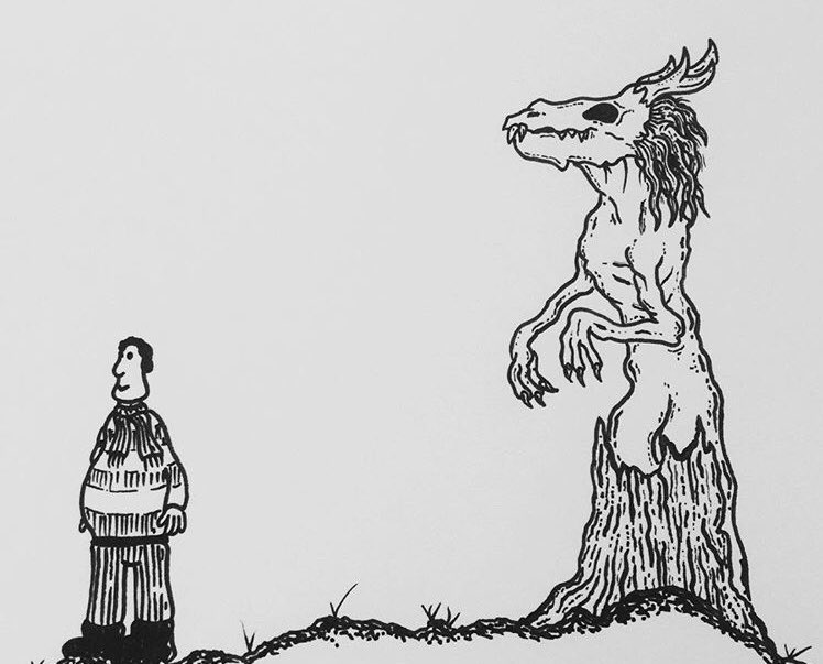 dr_marley's tweet photo. The vicious Mawr Mawr is a fairy closely related to the Mari Lwyd. It stalks uplands throughout England and Wales, searching for humans to devour. #monster #creature #art #spooky #creepy #cryptozoology #gothic #drmarleyunderhill #illustration https://t.co/oSaBV6qian
