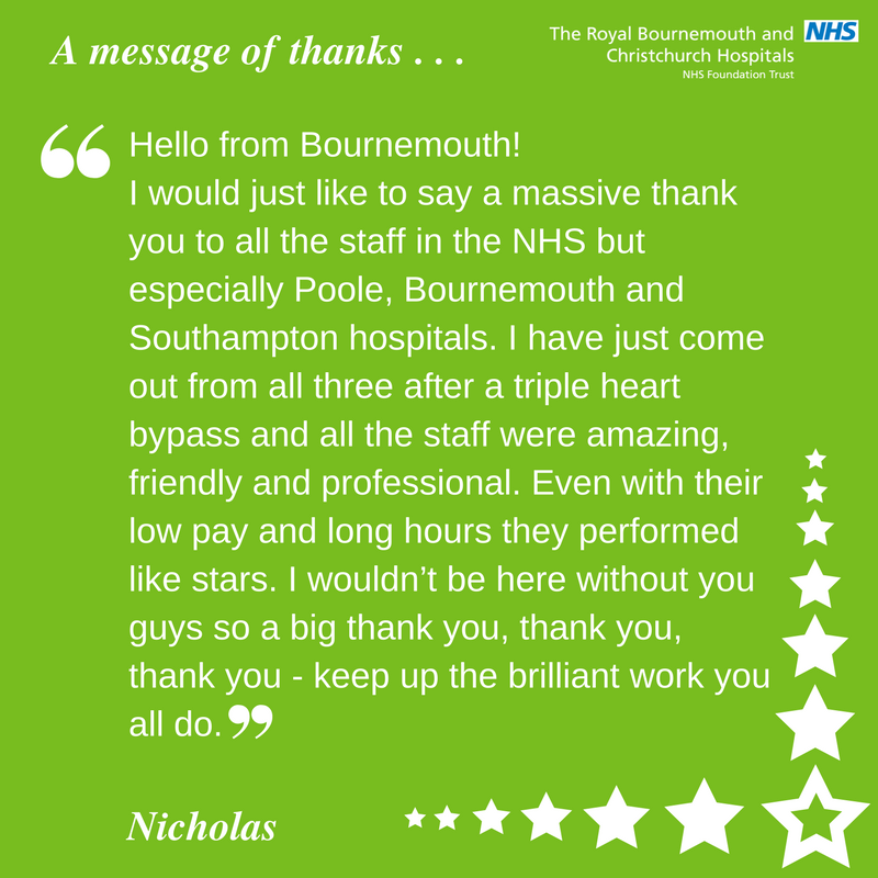 UHD_NHS's tweet photo. Shout out to our fabulous colleagues at RBH, @Poole_Hospital and @UHSFT. Nicholas has sent in this kind feebdack - it's sure to make you smile https://t.co/qIuChSnEb2