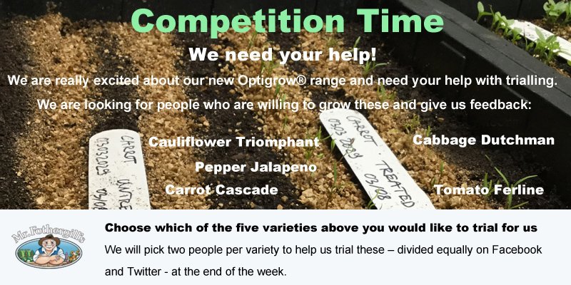 We're really excited about our new Optigrow® range &amp; need your help with trialling. 

We're looking for people willing to #sow, #grow &amp; give us feedback. Choose 1 from the 5 listed varieties.

Take a look at our full Optigrow range here:  mr-fothergills.co.uk/Vegetable-Seed…

Please #RT