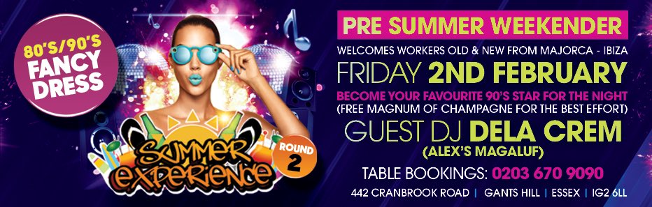 This Friday <a href="/9ZeroBar/">9zero Bar</a> #Essex - PRE SUMMER PARY - Guest DJ: <a href="/djdelacrem/">dela crem</a> #Magaluf w/ Resident: <a href="/TerenceKayDJ/">OLD ACCOUNT - FOLLOW @DJTerenceKay</a> // Ltd Tables   Remaining! // ** EARLY ARRIVAL ESSENTIAL ** 8pm-2am