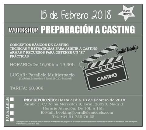 Workshop #preparacioncasting #15FEB18 #plazaslimitadas #Parallelemodels  <a href="/parallelespain/">Parallelemodelagency</a> @EMILIOVERDEJO1