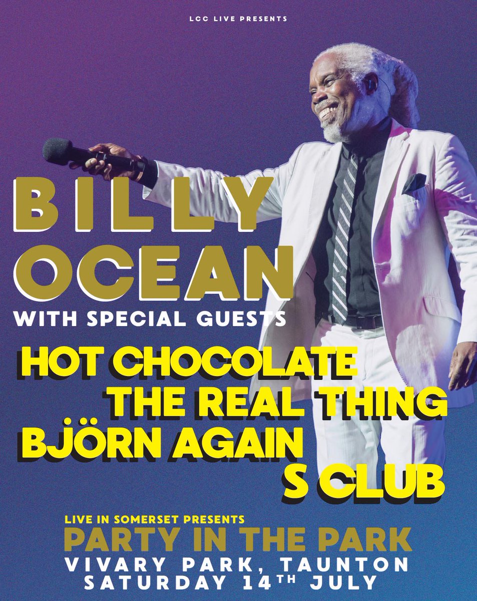 Join Billy Ocean (<a href="/MrWongo/">Billy Ocean</a>) at <a href="/LiveinSomerset/">Live in Somerset</a> in July with S Club Party, along with the already confirmed Hot Chocolate, The Real Thing and Bjorn Again! Get tickets here: bit.ly/TLBillyOcean