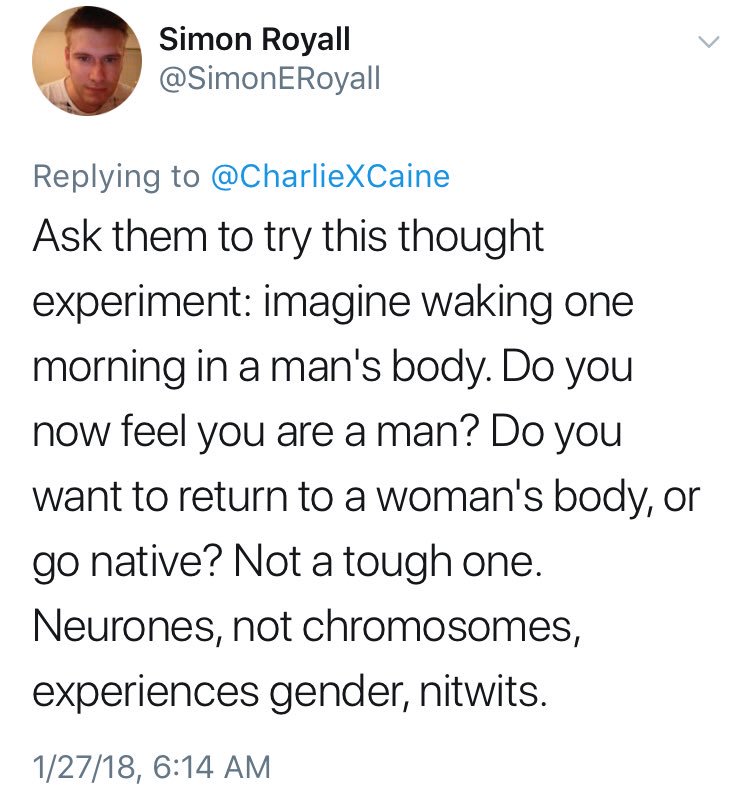 DraughtJane's tweet photo. Imagine waking up one morning in the body of a white man with healthy limbs. Do you want to return to the body of a transable TW of Transrace? Like who wouldn’t? Screw science! It’s in the nanobots, you moron.
*Mic Drop*
#InternetGenius https://t.co/rySIEeZcpH
