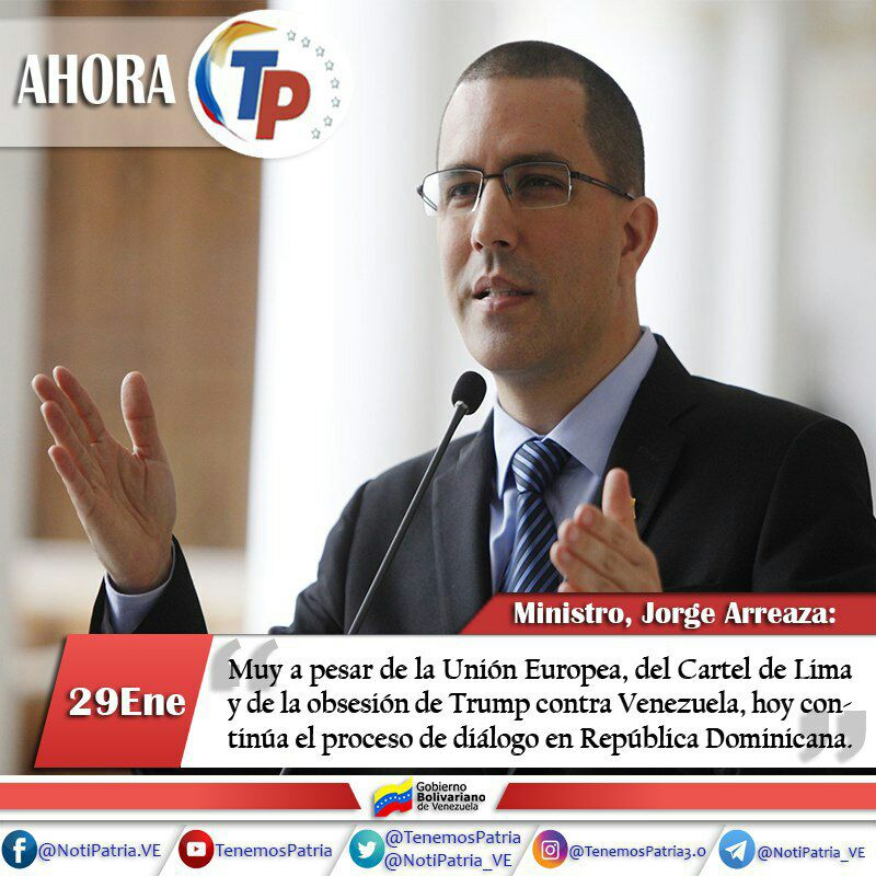 JOrtizComunas's tweet photo. #NotiPatria de hoy #29Ene 

A pesar de los ventarrones, de la dualidad opositora, un sector que busca paz y otro que intenta torpedear, la Revolución, el gobierno decidió #DiálogoYPazXVenezuela. @jaarreaza https://t.co/XMkzPRJKkt