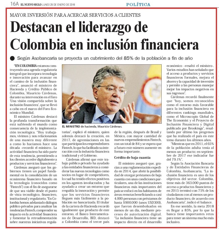 MauricioCard's tweet photo. #Colombia🇨🇴, líder en inclusión financiera vía @ElNuevoSiglo https://t.co/TjWZ9hN19F
