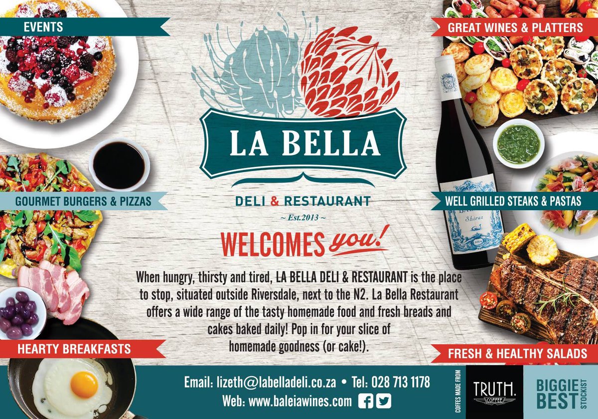 Labella_Deli's tweet photo. Hungry, thirsty and tired, La Bella Deli &amp; Restaurant is the place to stop next to the N2! 
La Bella Restaurant offers you fresh homemade food and our deli bakes fresh breads and cakes daily. We also offer fresh clean restroom facilities. #Roadtrip #Restaurant https://t.co/OpNfeFjTaS