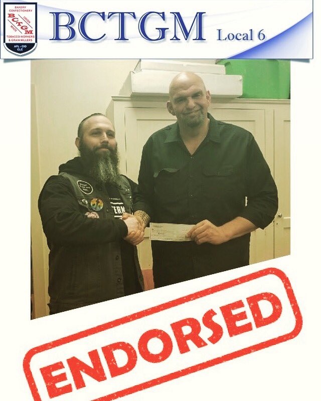 JohnFetterman's tweet photo. Humbled to have the support and endorsement of BCTGM Local 6. #unionyes #unionstrong @downing4192009 ✊🏼 https://t.co/mwO3hvkHkA