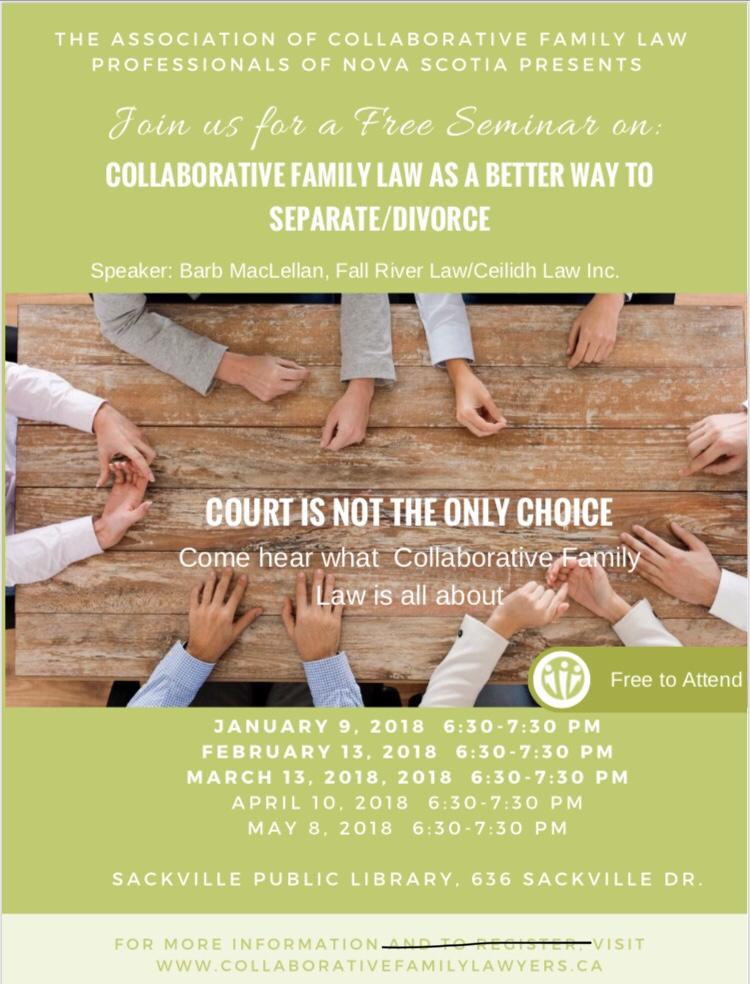 BarbMacL's tweet photo. Come hear me speak about Collaborative Family Law. Send to anyone who has or is thinking about separating. https://t.co/rhWsF8IO2P