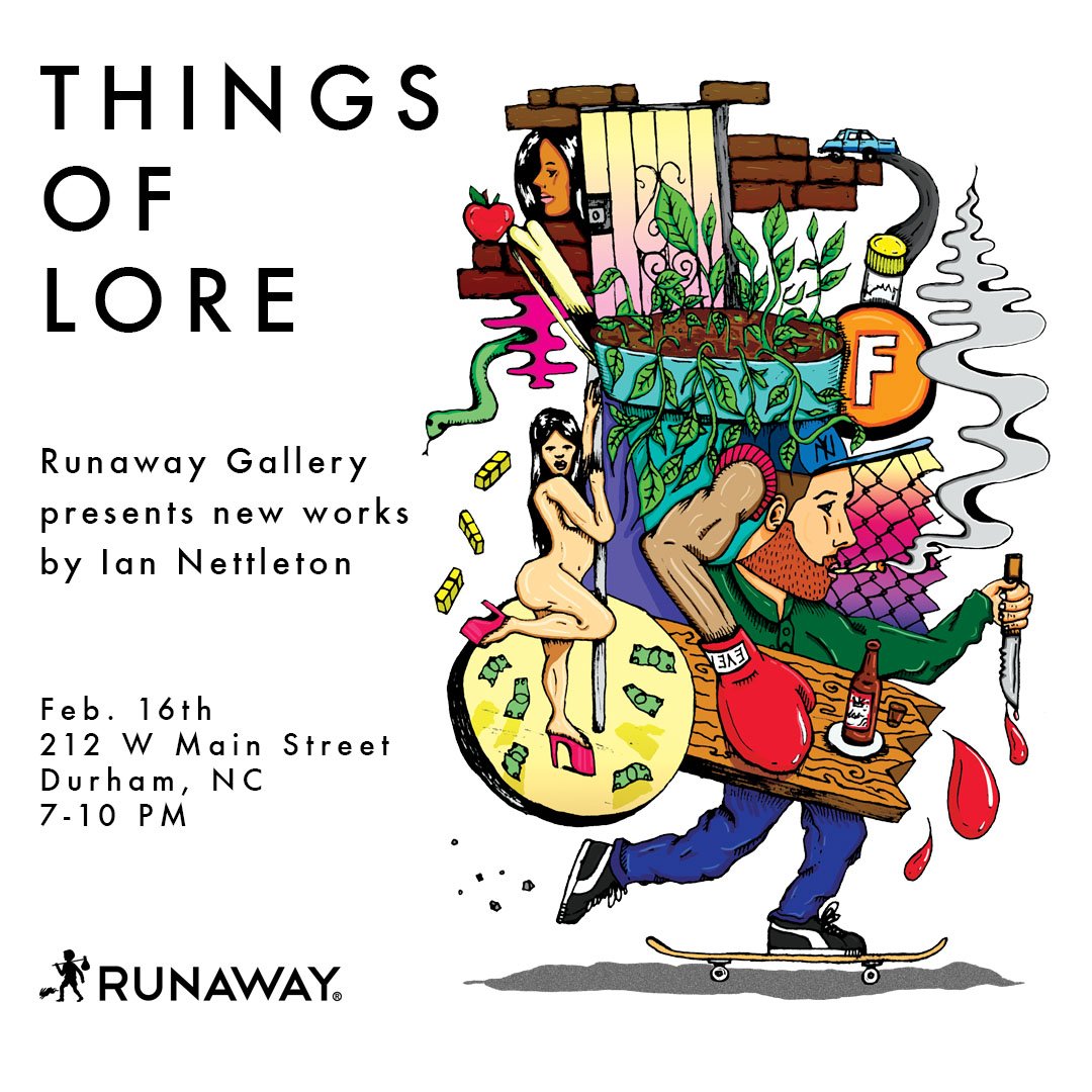 Announcing our first exhibiting artist of 2018 Ian Nettleton.
Opening reception Friday Feb 16.
New work and collaborative apparel.
#thirdfridaydurham
runawayclothes.com/blogs/events/t…