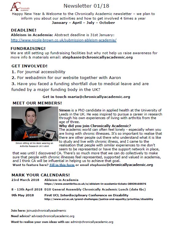 chron_ac's tweet photo. Our January newsletter is out! #ChronicallyAcademic #FollowDis #HigherEd #academicableism #phdchat #phdlife @nadsn_uk @mypurplespace https://t.co/Nza0dcK0m9