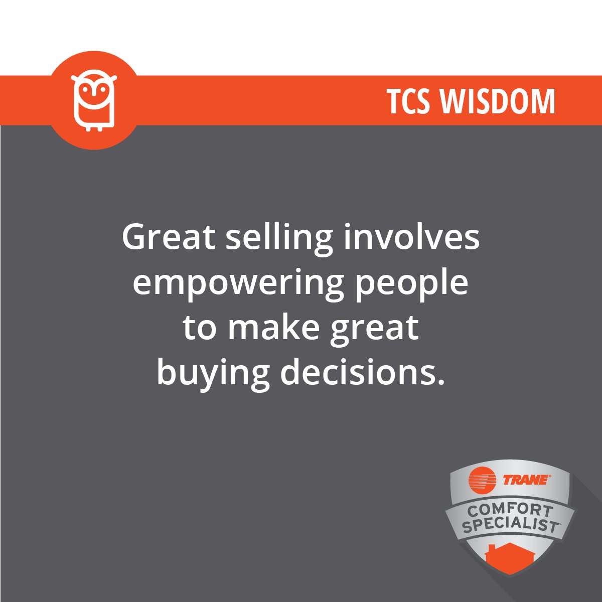 tcsdealer's tweet photo. TCS Wisdom: Great selling involves empowering people to make great buying decisions.
#sales #custserv #hvac #hvactect #acexpert https://t.co/VLsyaNLtWY