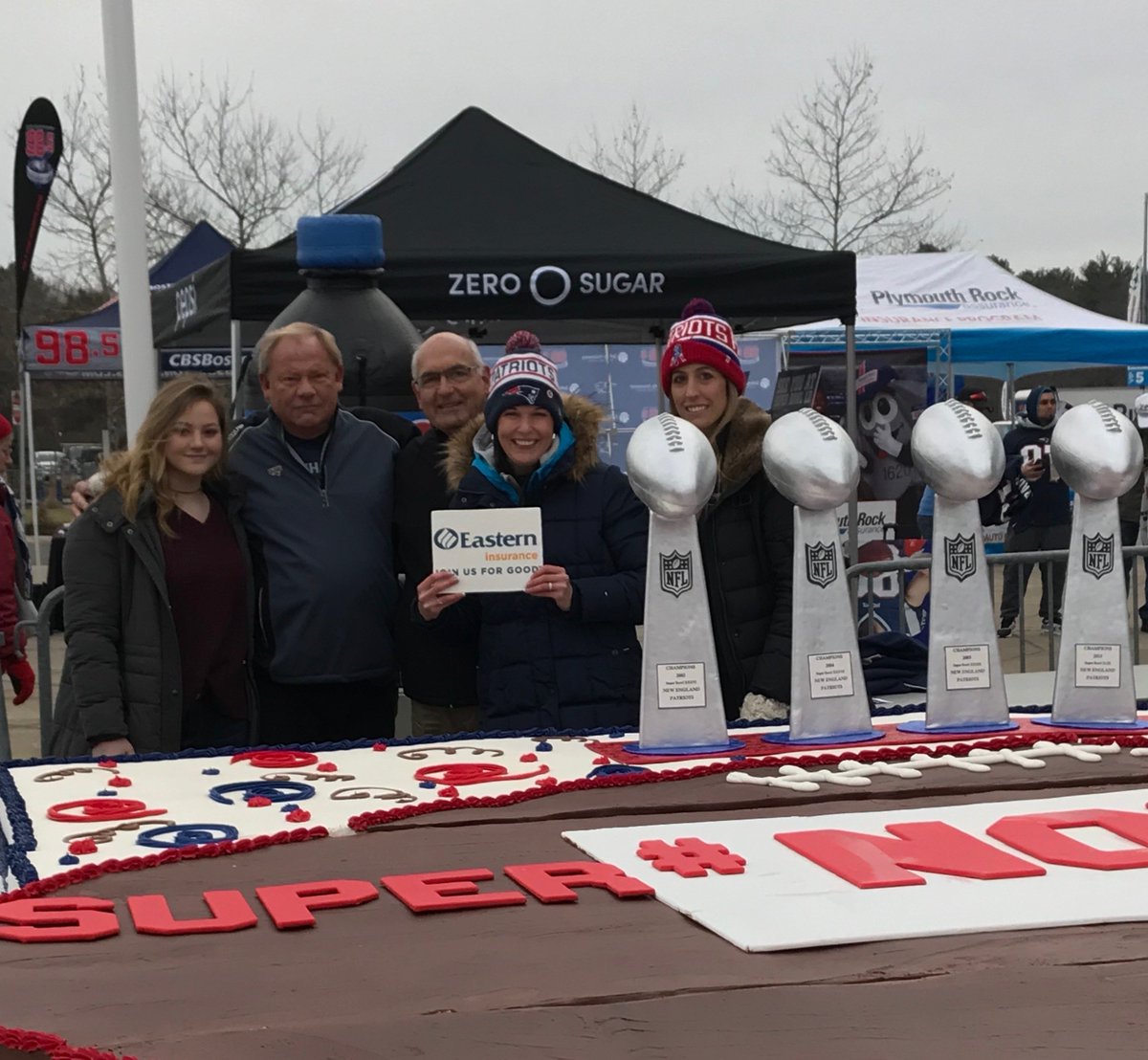 easternbank's tweet photo. Shout out to @Montilios Baking Company for creating this wicked cool @Patriots cake for today’s send-off rally! #SuperBowl #NotDone #BlitzForSix @EasternIns https://t.co/SbKTlTN4Tn