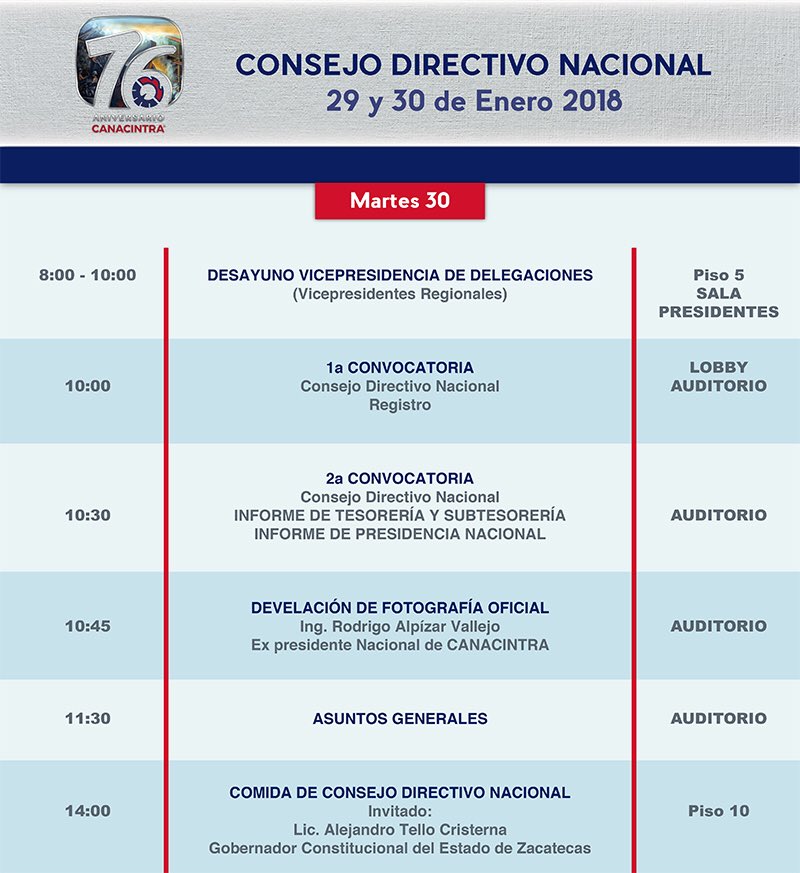 #FamiliaCanacintra Bienvenidos a nuestro #ConsejoDirectivo Nacional. Les damos a conocer el orden del día. #UnidadParaTransformar
