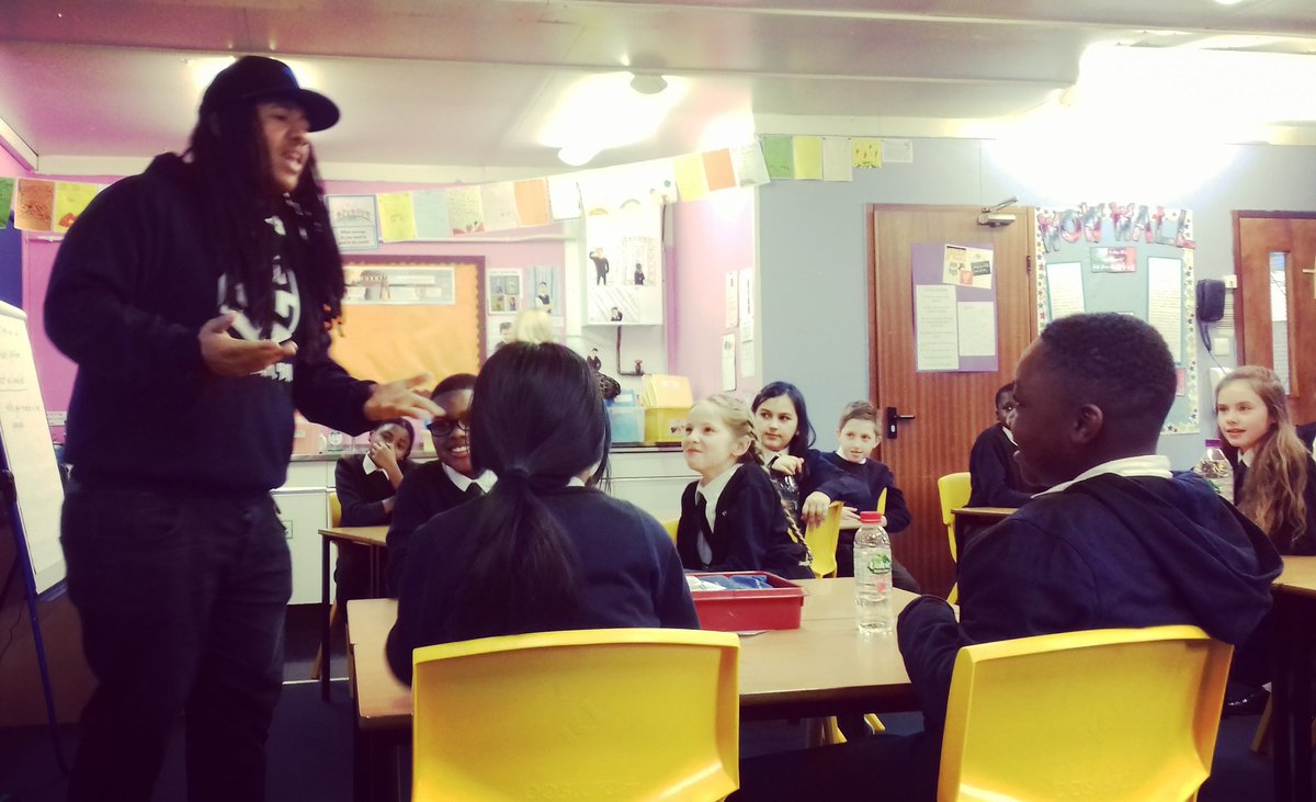 SilasZephania's tweet photo. Opening up the possibilities for learning processes, as I engage with the impressive children at Peter Hills Primary. Using rhyme and teaching as a tool for creative learning. #children #students #hiphopeducation #hiphopeducator @PHPrimarySchool #inspire #classofpoets https://t.co/8u8kqt1MVX