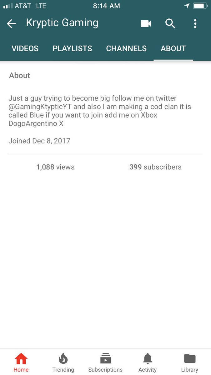 GamingKrypticYT's tweet photo. Almost at 400 but thx guys for 1080 views #KRYPTICSQUAD https://t.co/u5tDCgQ8Z5