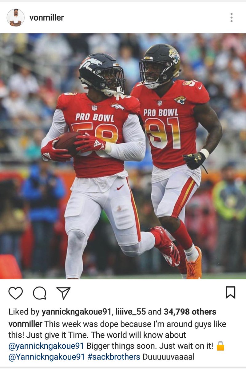 Jaguars's tweet photo. Much respect between @VonMiller and @YannGetSacks91 

#ProBowl https://t.co/zACEPLOlA8