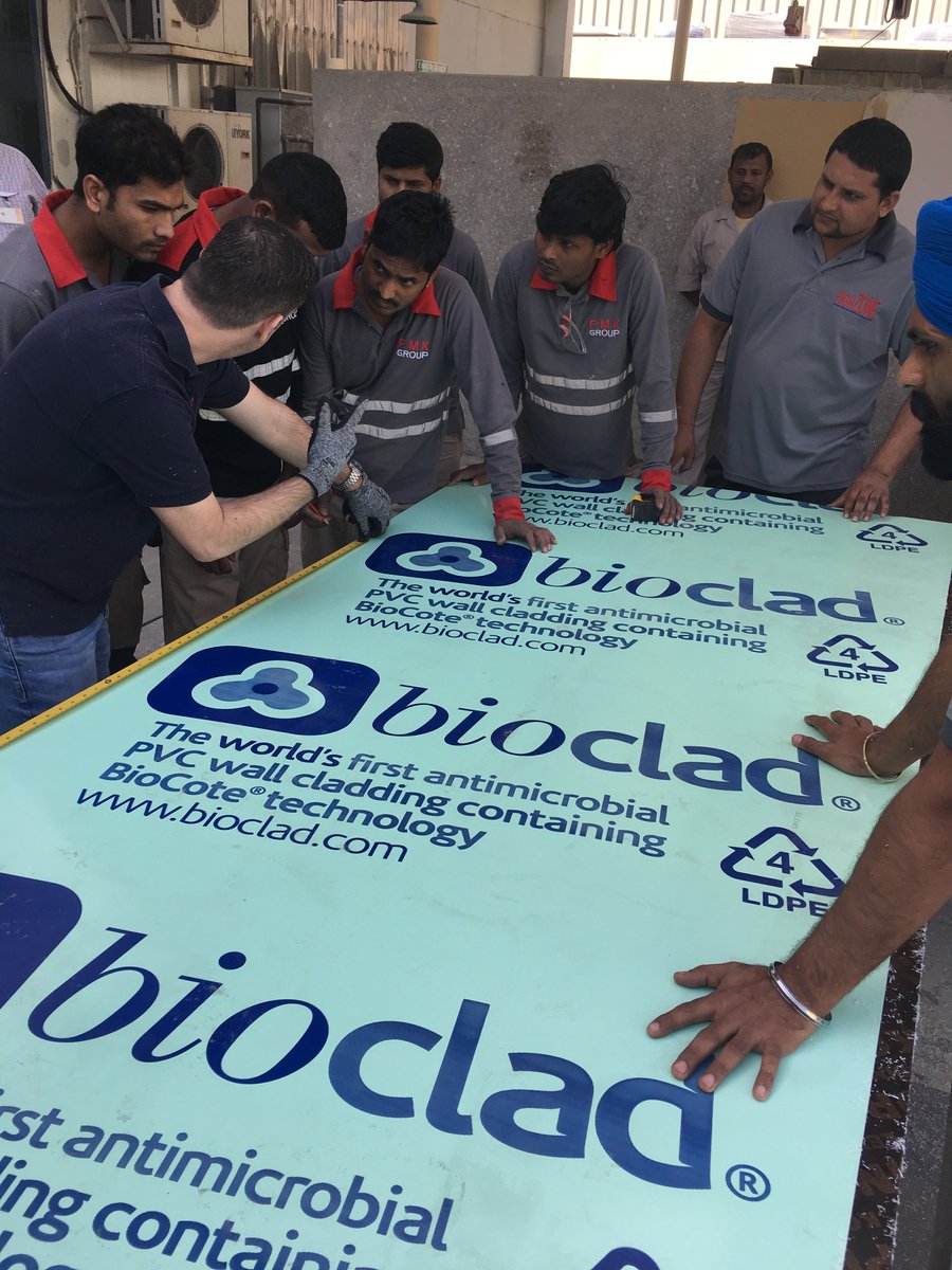 Niche_UAE's tweet photo. @BioClad installation training last week at @BASFDUbai office,
#BioClad #BASF #MasterBuilders #PVC #Antimicrobial #BioCote #Thermoform #HotWeld #Seamless #NNUConstruction #Hennessey #HighZone #InOut #LeadersFort #PMKGroup #Petrocoat #BioCladders https://t.co/e11qJZvveO