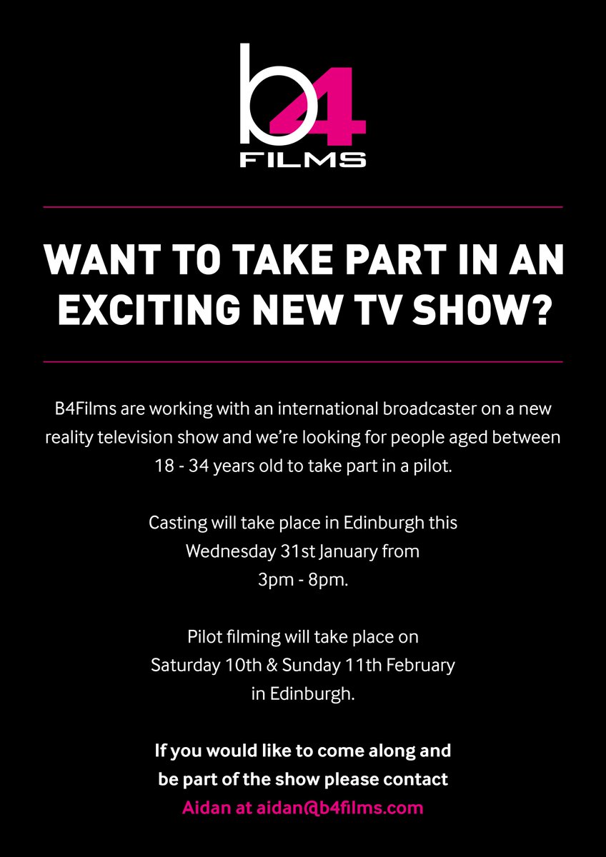 b4films's tweet photo. Want to be part of an exciting new tv show?  email aidan@b4films.com https://t.co/CoXRno1eKo