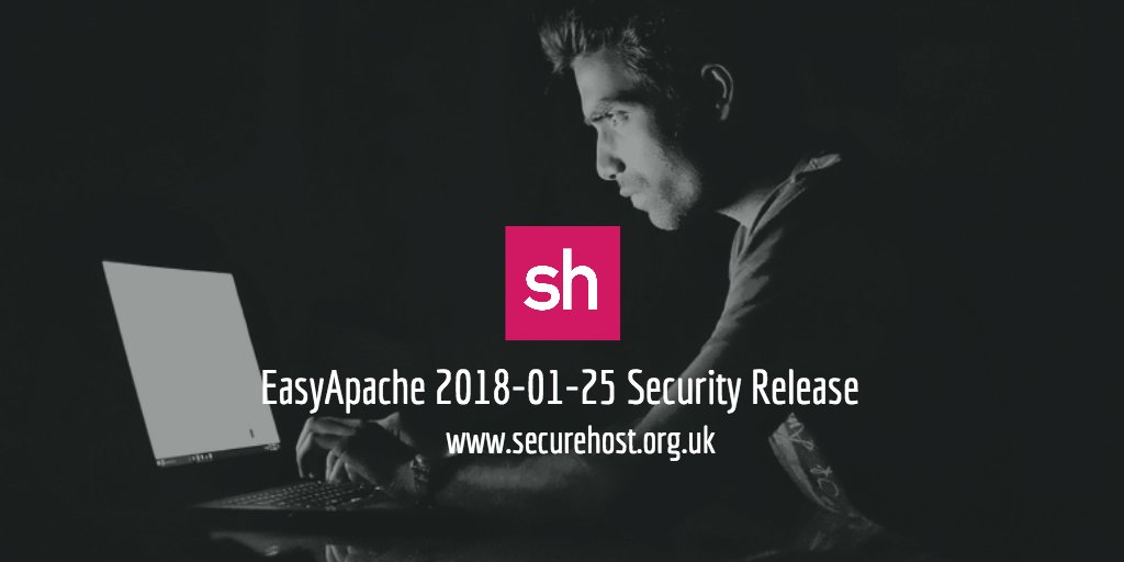 UKSecureHost's tweet photo. EasyApache 2018-01-25 Security Release
Read More--> https://t.co/FjKN8xDEfs
#cPanel #Apache #EasyApache #EA4 #Security #Update #Patch #SecureHost https://t.co/BCJFvFRtCq