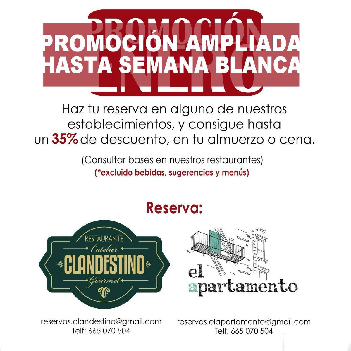 Y para empezar la semana....buenas noticias!!!
#Ampliamospromocion en <a href="/NewClandestino/">Clandestino Gourmet</a>