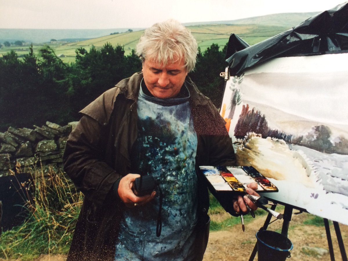 AJacksonArtist's tweet photo. Just received this old photograph, still wearing the smock and coat & painting from the metal palette but look at the size of the phone ... #somethingschange #somethingsstaythesame #Digleyreservoir #yorkshirewater https://t.co/m7XHosY7EG