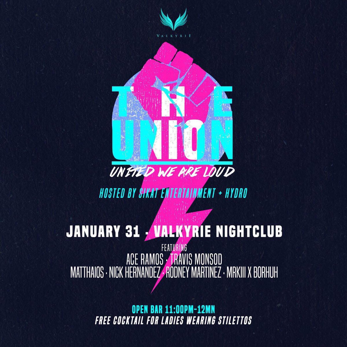 mrkiiiofficial's tweet photo. last gig for the first month of 2018! Playing at @valkyrie_club this wednesday for The Union!
Sikat Entertainment x Hydro
DM me for guestlist! 👌🏻
#SikatEntertainment
#EscapeToThePalace https://t.co/7I0r2d5fQf