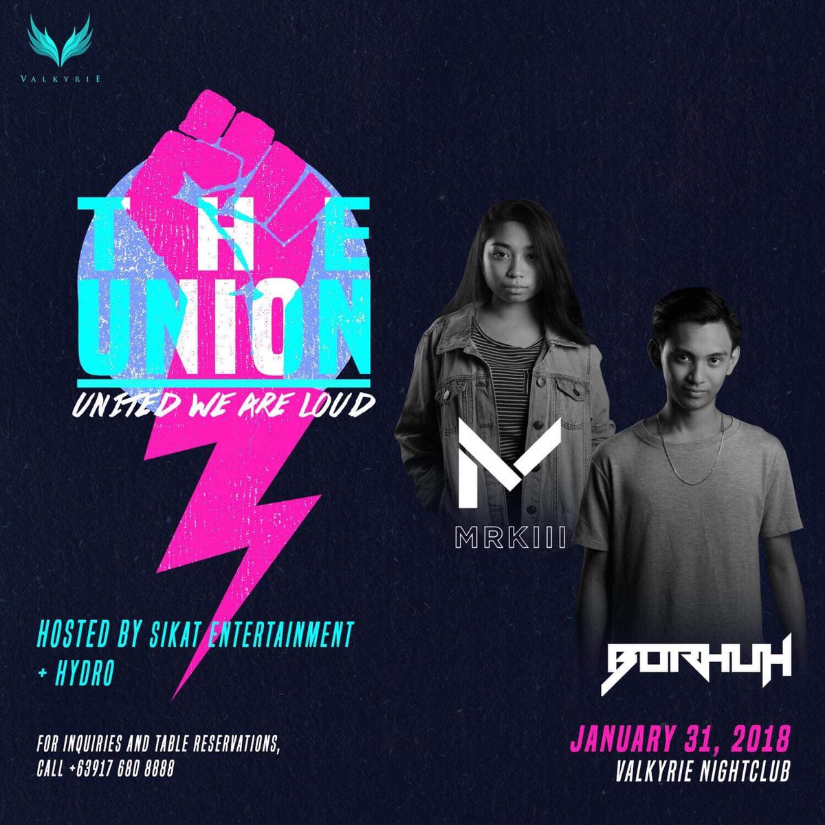 mrkiiiofficial's tweet photo. last gig for the first month of 2018! Playing at @valkyrie_club this wednesday for The Union!
Sikat Entertainment x Hydro
DM me for guestlist! 👌🏻
#SikatEntertainment
#EscapeToThePalace https://t.co/7I0r2d5fQf