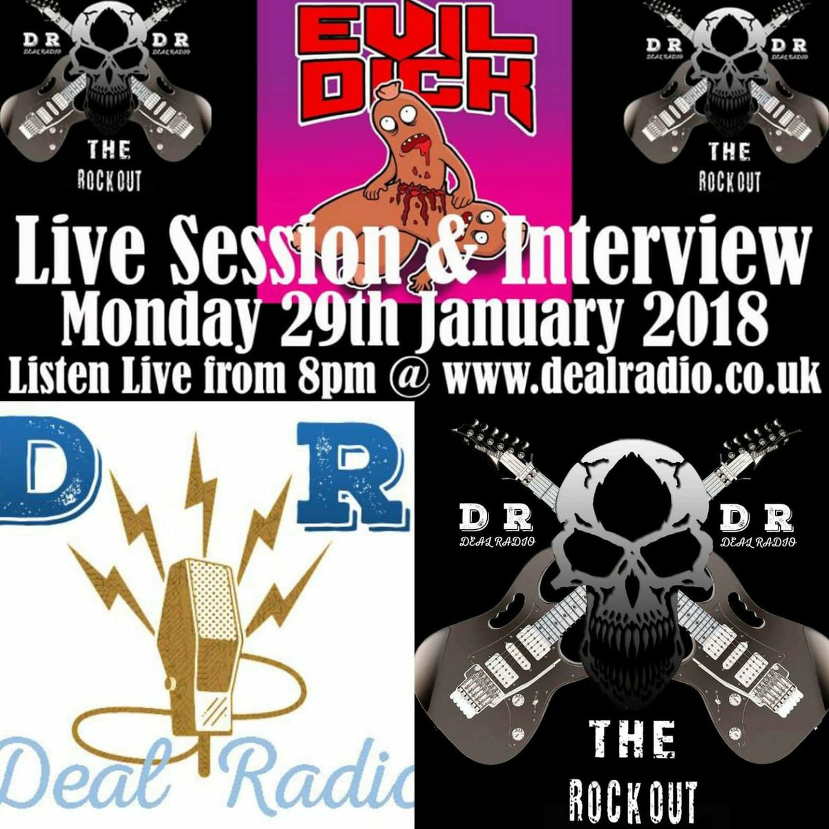 TheRockOutRadio's tweet photo. On Air TONIGHT from 8pm(GMT) ON @DealRadio - https://t.co/wmwtbuu4wK

New music from @Reventure, @cohmusic, @JDEVIL33 &amp; @SickN
PLUS...
#Kent #Punk #band EVIL DICK in #LiveSession &amp; #Interview!
Win a band T-shirt during the show, save the studio number ready - (+44)07470443514 https://t.co/ZWTYFXP6PL