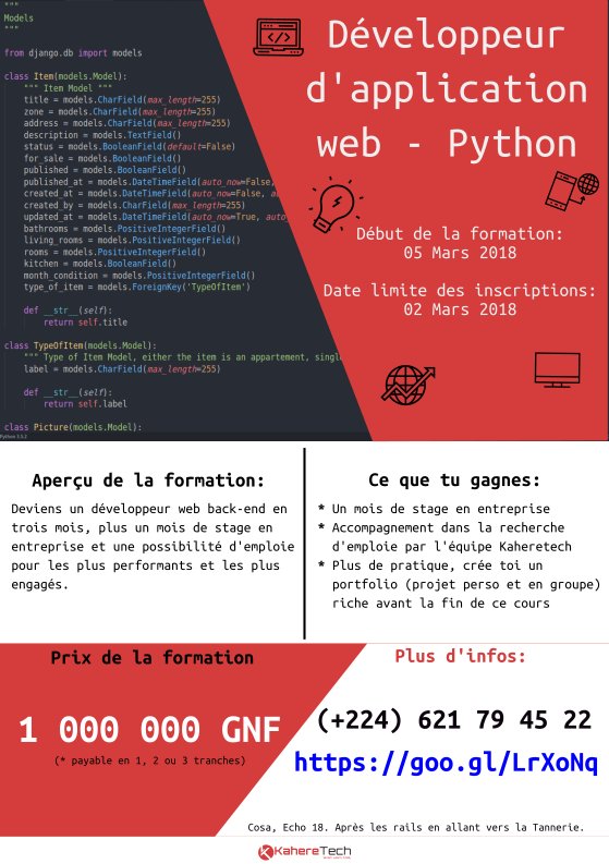kaheretech's tweet image. Apprends à créer des sites web avec le langage Python, un langage facile à prendre en main, rapide et très utilisé. #formationpython #kaheretech