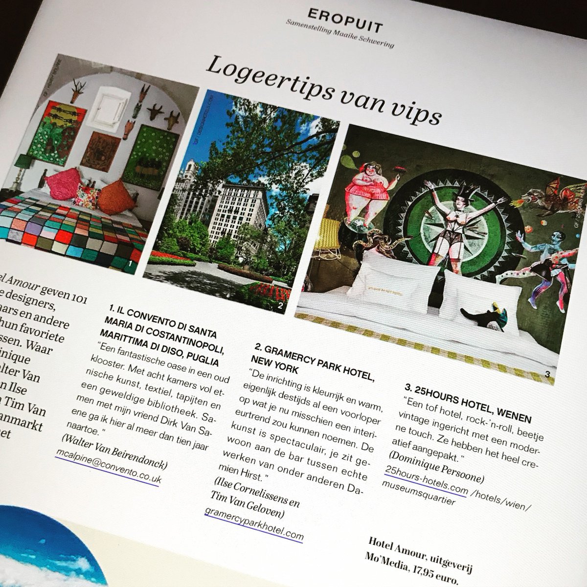 "Omdat je de beste hoteltips niet op internet vindt maar wel bij familie en vrienden of andere mensen met goede smaak." Hotel Amour bevat de favoriete logeeradressen van tal van bekende personen en dat is ook <a href="/KnackWeekend/">Knack Weekend</a> niet ontgaan. standaardboekhandel.be/seo/nl/boeken/…