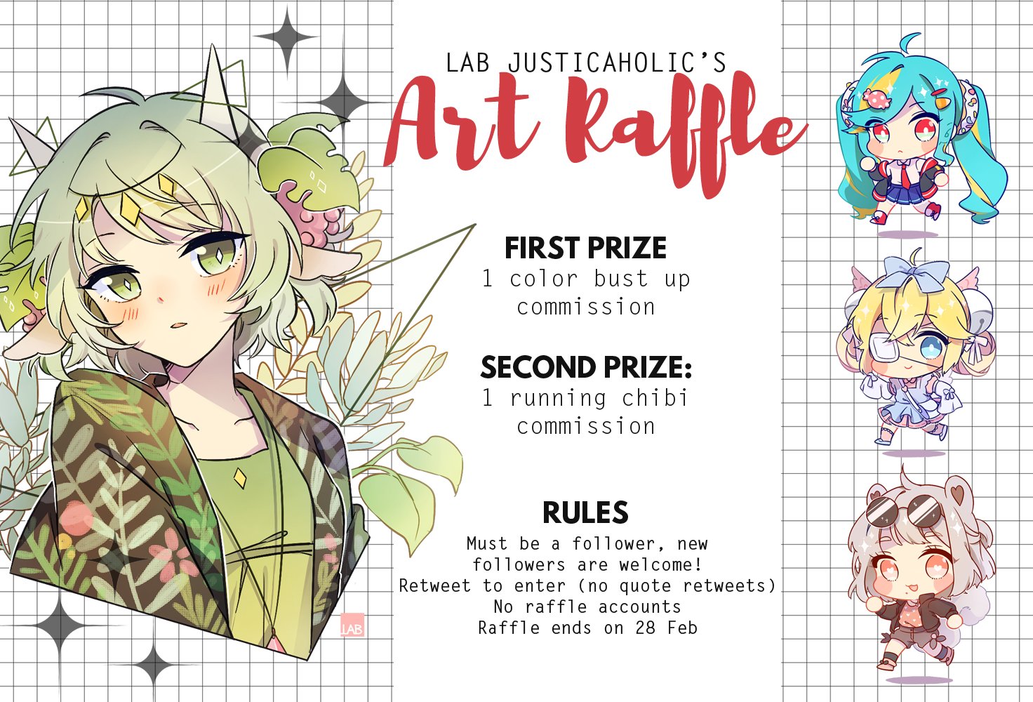 X 上的 lab υ´• ﻌ •`υ chibi commission open!：「✨ART RAFFLE ✨ hi everyone// my  first twitter art raffle is on now! please follow the rules to join 😊🙏🙏  ✨EXTRA TICKET for anyone