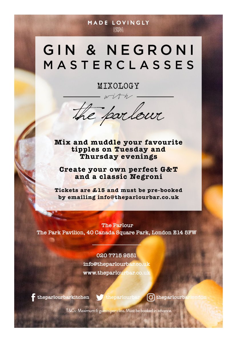 TheParlourBar's tweet photo. Book a Gin &amp; Negroni Masterclass at The @TheParlourBar 
Email us at info@theparlourbar.co.uk https://t.co/548PFmU2rH